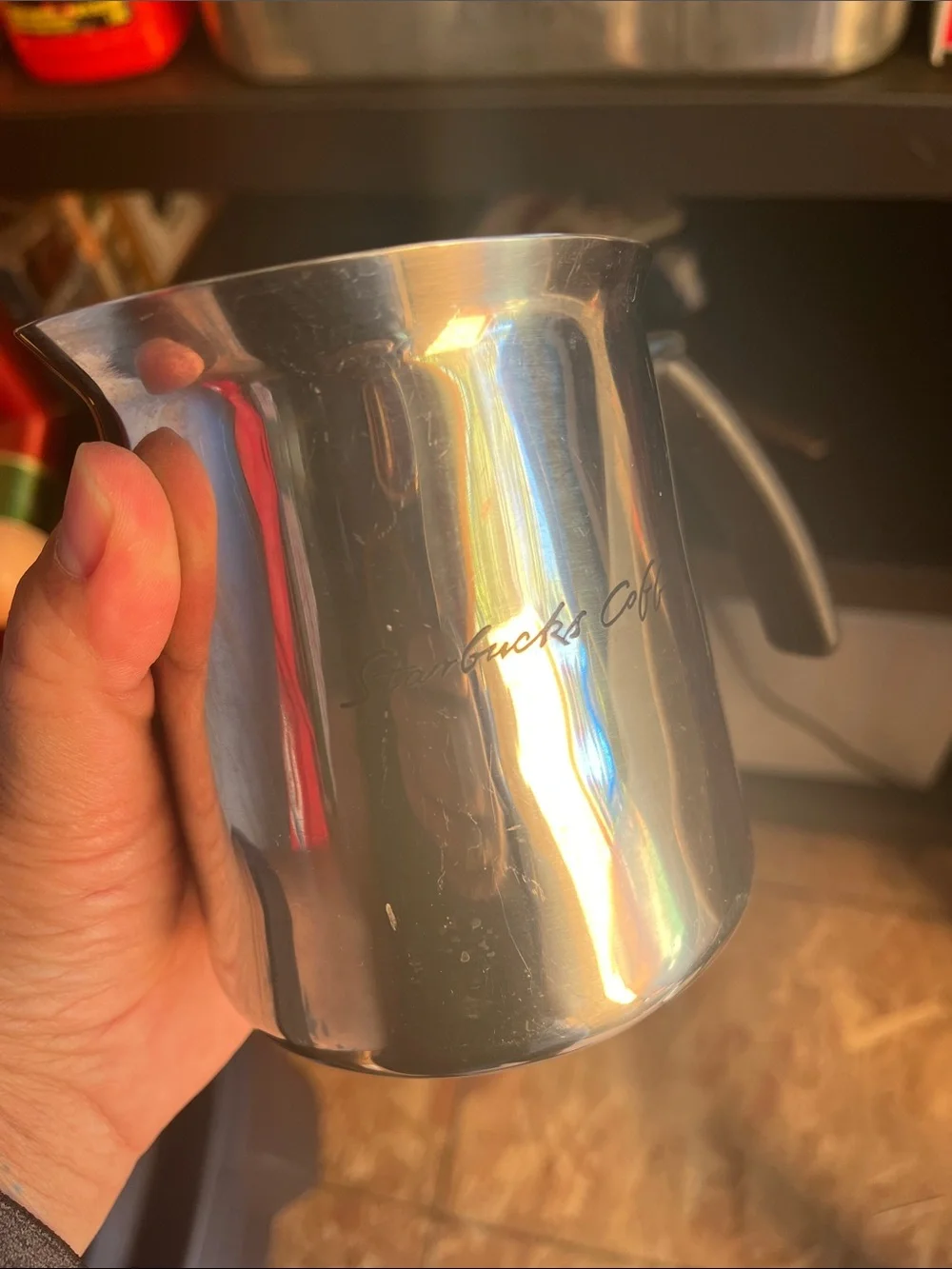 Starbucks Silver Stainless Steel Milk Frothing Pitcher with Black Handle
